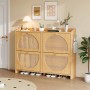 Merax Schuhschrank Natur Holzoptik, 120x24x90 cm, mit 4 Klapptüren im Rattan-Stil und 8 Fächern. Ideal für Eingangsbereiche.