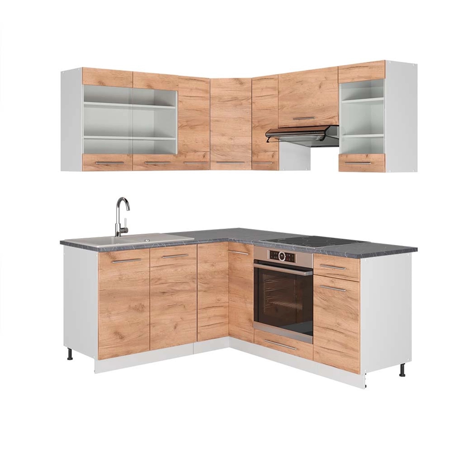 Vicco Fame-Line Eckküche Goldkraft Eiche/Weiß 160 x 190 cm AP Anthrazit günstig online kaufen
