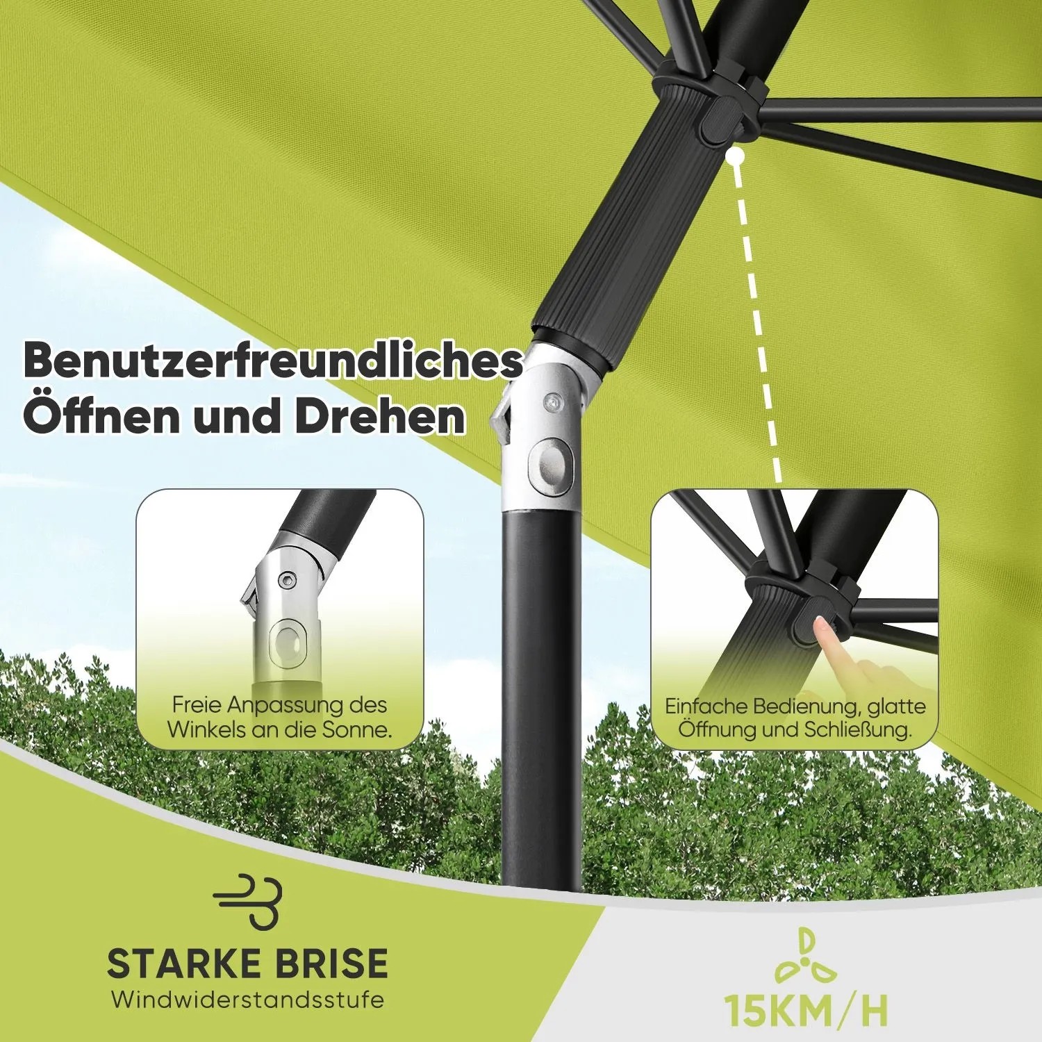 Sekey Balkonschirm, rechteckig, höhenverstellbar, einfache Bedienung, flexibel neigbar für optimalen Sonnenschutz.