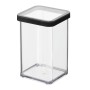 Quadratische Rotho Vorratsdose Loft Premium, 1 l, transparent mit schwarzem Deckel.