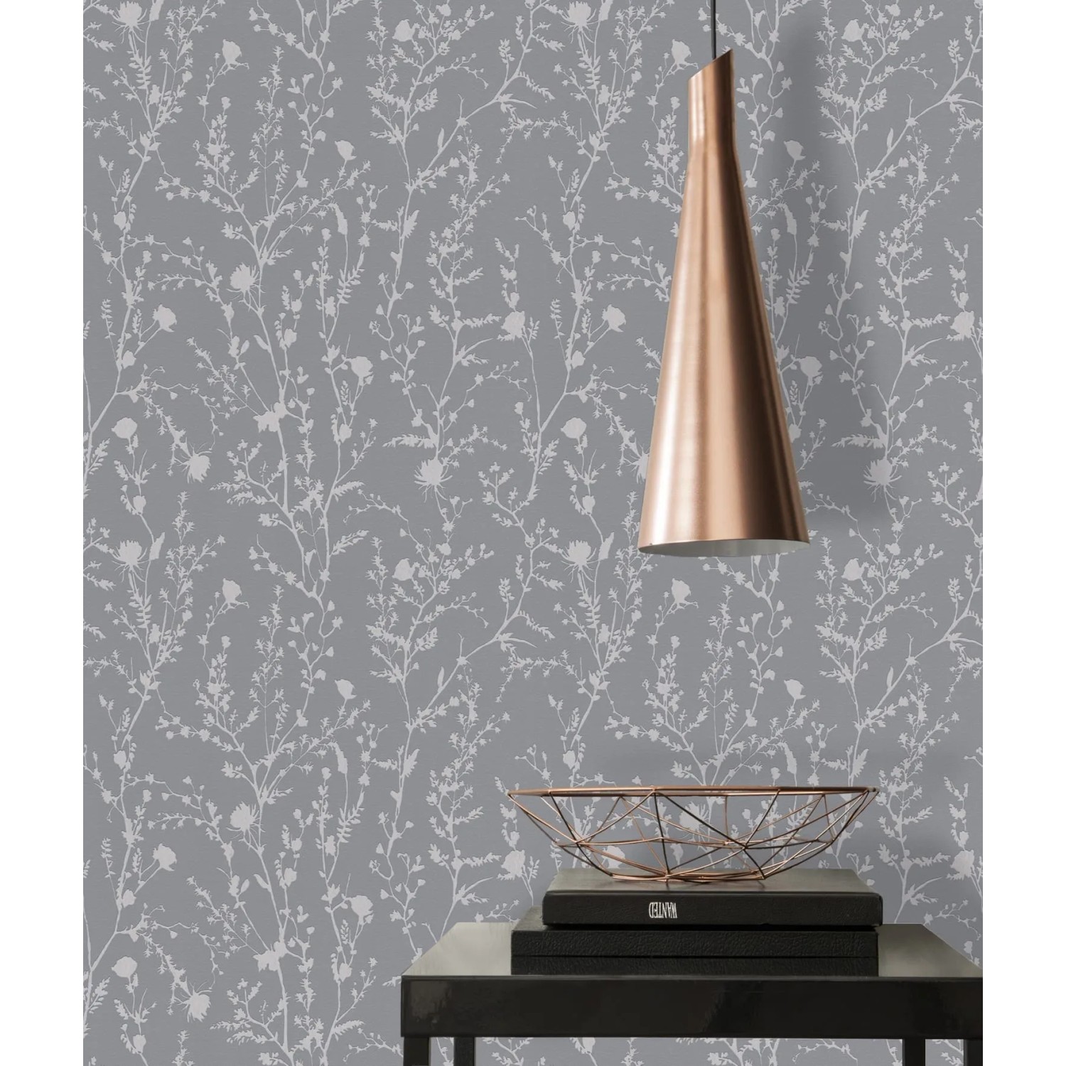 PROFHOME Vliestapete Floral Grau/Silber mit schimmernden Akzenten.