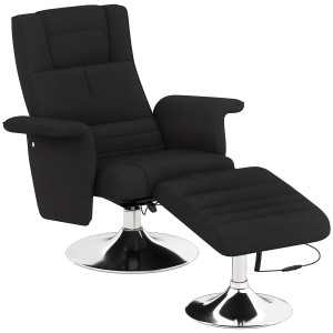 Schwarzer HOMCOM Massagesessel mit Hocker, Stahlfuß, Bezug aus Polyester in Leinenoptik.