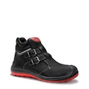Schwarzer Elten Sicherheitsstiefel Anderson Craft Mid S3 Hi Gr. 43 mit roter Sohle.