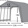 Abbildung der ShelterLogic Garage-in-a-Box 18,13 m² in Grau mit Maßangaben.