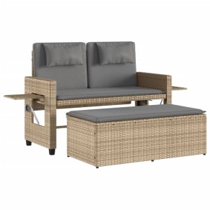 Verstellbare furnicato Gartenbank mit Kissen, beige Poly Rattan, inklusive Hocker.