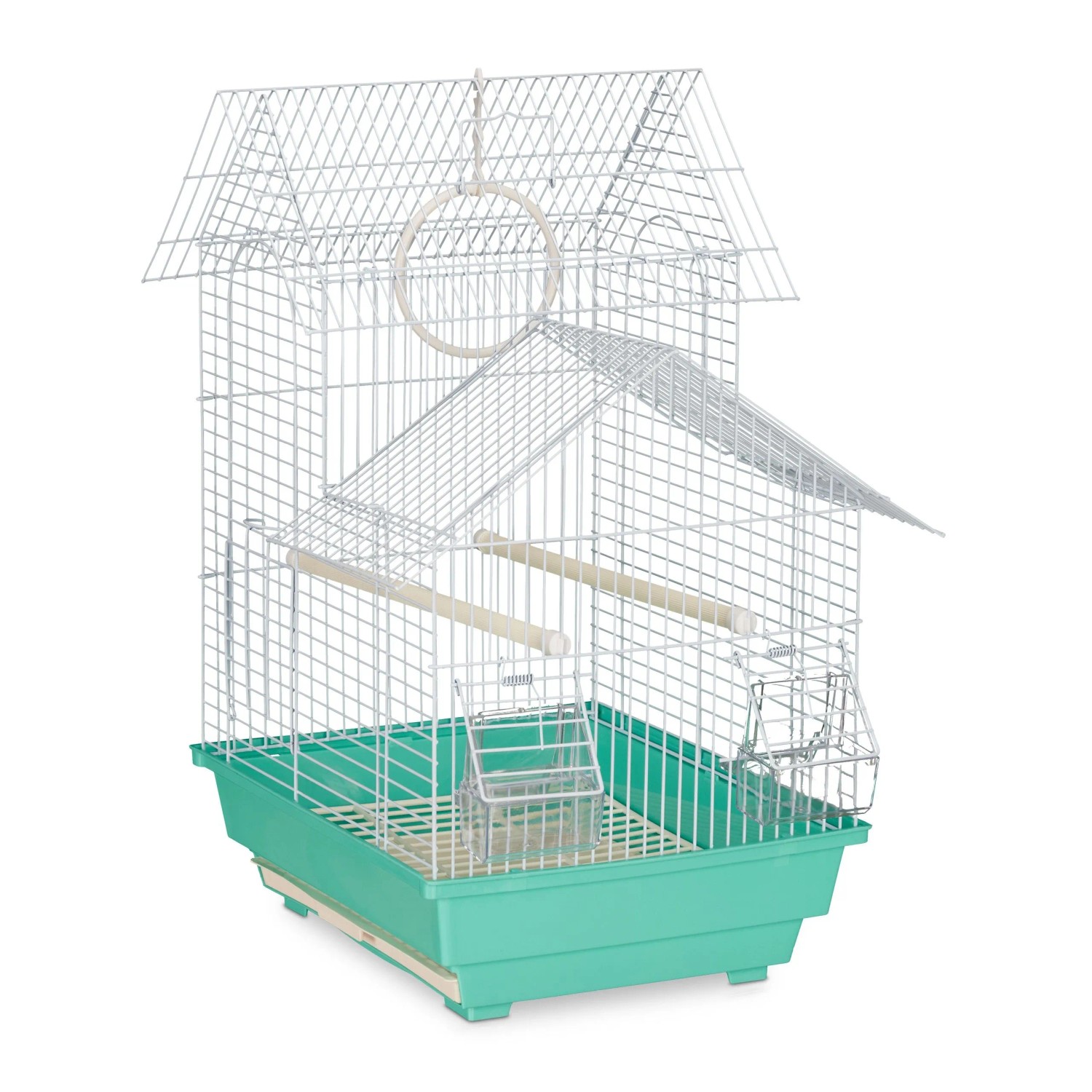 Relaxdays Vogelkäfig Stahl Grün Mit Spitzdach 50 cm x 42,5 cm x 33,5 cm 1,5 kg