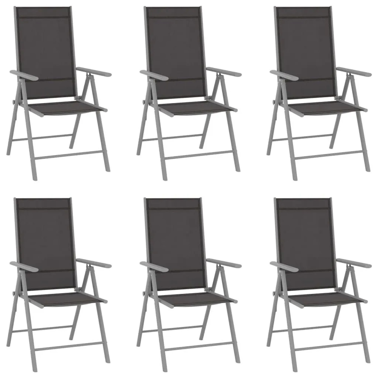 Furnicato Gartenstühle Klappbar 6er Set Textilene Schwarz 54x73x107 Cm Mit Verstellbarer Rückenlehne