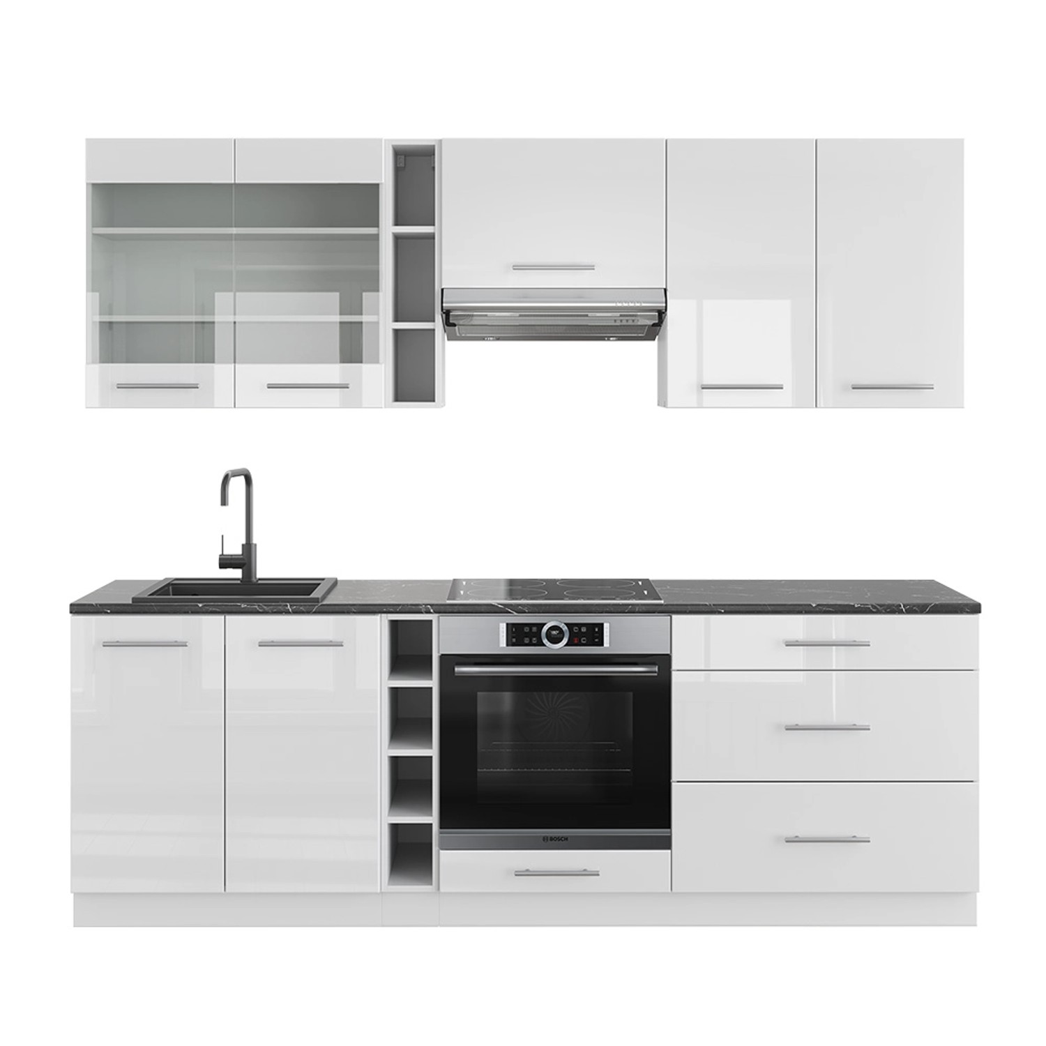 Vicco Fame-Line Küchenzeile Weiß Hochglanz/Weiß 235 cm AP Anthrazit günstig online kaufen