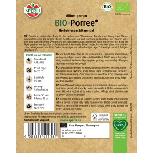 Sperli Bio Porree Samenpackung, Sorte Herbstriesen 2/Hannibal.