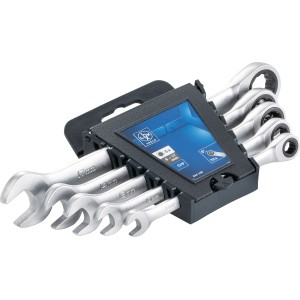 LUX Ratschenschlüssel-Set, 5-teilig, mit Maul- und Ringkopf in Halterung. Schlüsselweiten 8-17 mm.