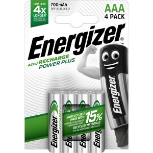 Energizer Power Plus AAA Akkus, 4er Pack, 700 mAh, wiederaufladbar.