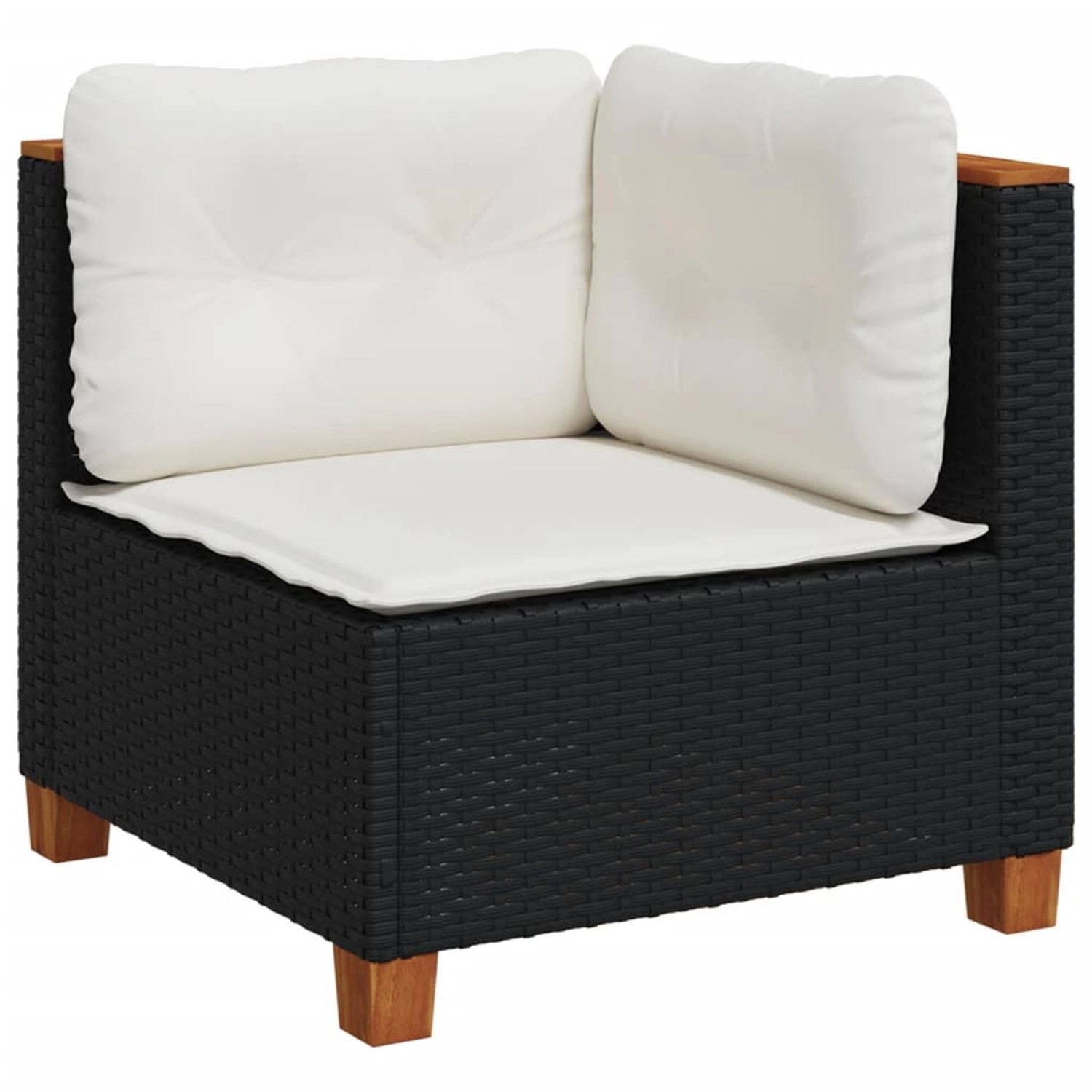 Schwarzes Ecksofa aus Rattan mit cremeweißen Kissen, Teil der vidaXL Garten-Sofagarnitur.