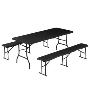 Schwarze Albatros Bierzeltgarnitur im Rattan-Design mit Tisch und zwei Bänken.