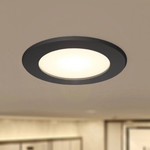 Schwarzer LED Einbaustrahler Rida für Bad, dimmbar und mit verstellbarer Lichtfarbe.