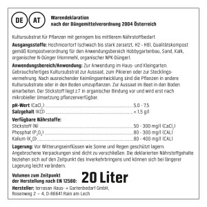 Deklaration GROW by OBI BIO Anzucht- und Kräutererde, 20l Inhaltsangabe.