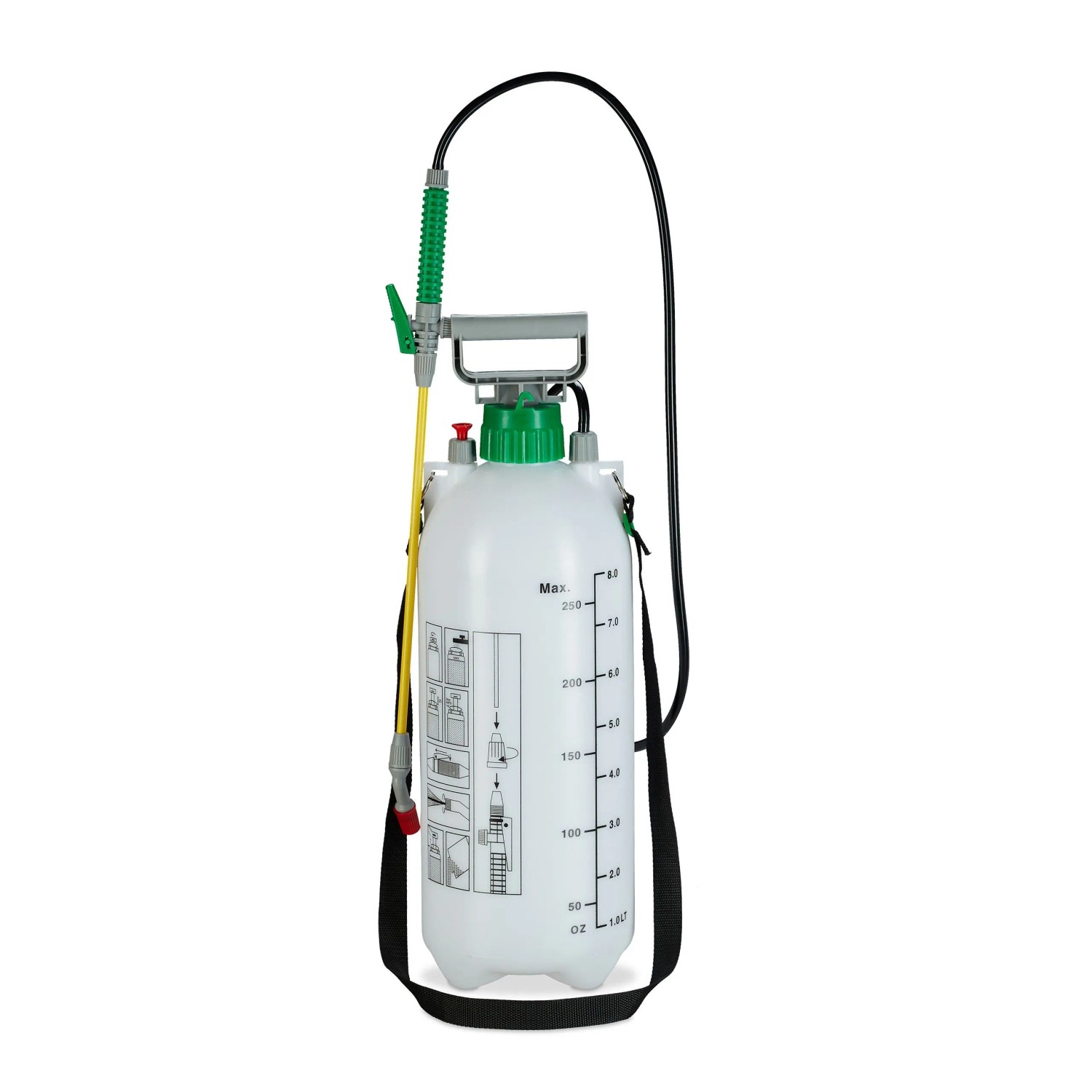 Relaxdays Drucksprüher 8 Liter Kunststoff Weiß Grün Verstellbar Feststellbar 56 cm x 18 cm 1,3 kg
