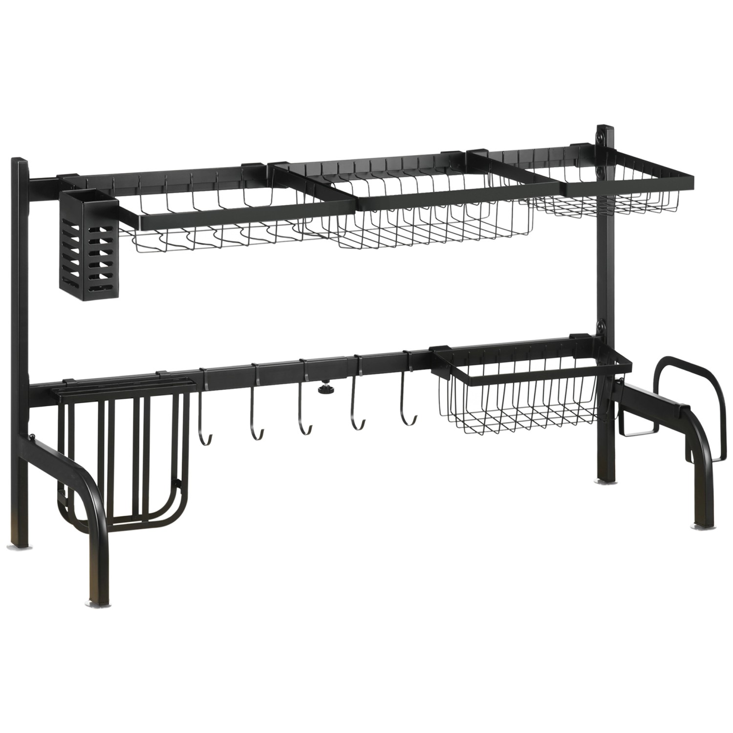 HOMCOM Abtropfgestell Geschirr  2-Stufig 51-93 cm mit Haken Stahl Schwarz günstig online kaufen