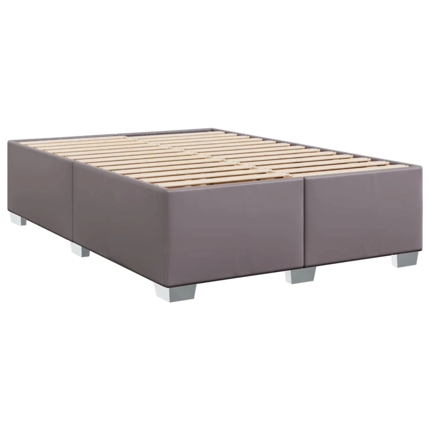 Graues vidaXL Boxspringbett 160x200 cm mit Lattenrost und silbernen Füßen.