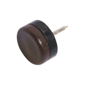 Brauner Kunststoffgleiter mit Stift, Ø 22 mm, für Möbel und Oberflächenschutz.