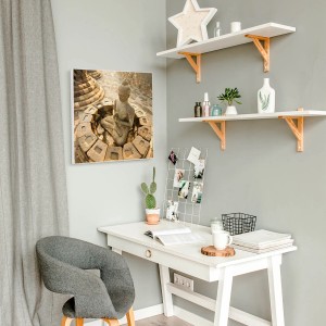 Banjado Magnettafel 50x50 cm mit Buddha-Motiv als Wanddekoration im Wohnraum.