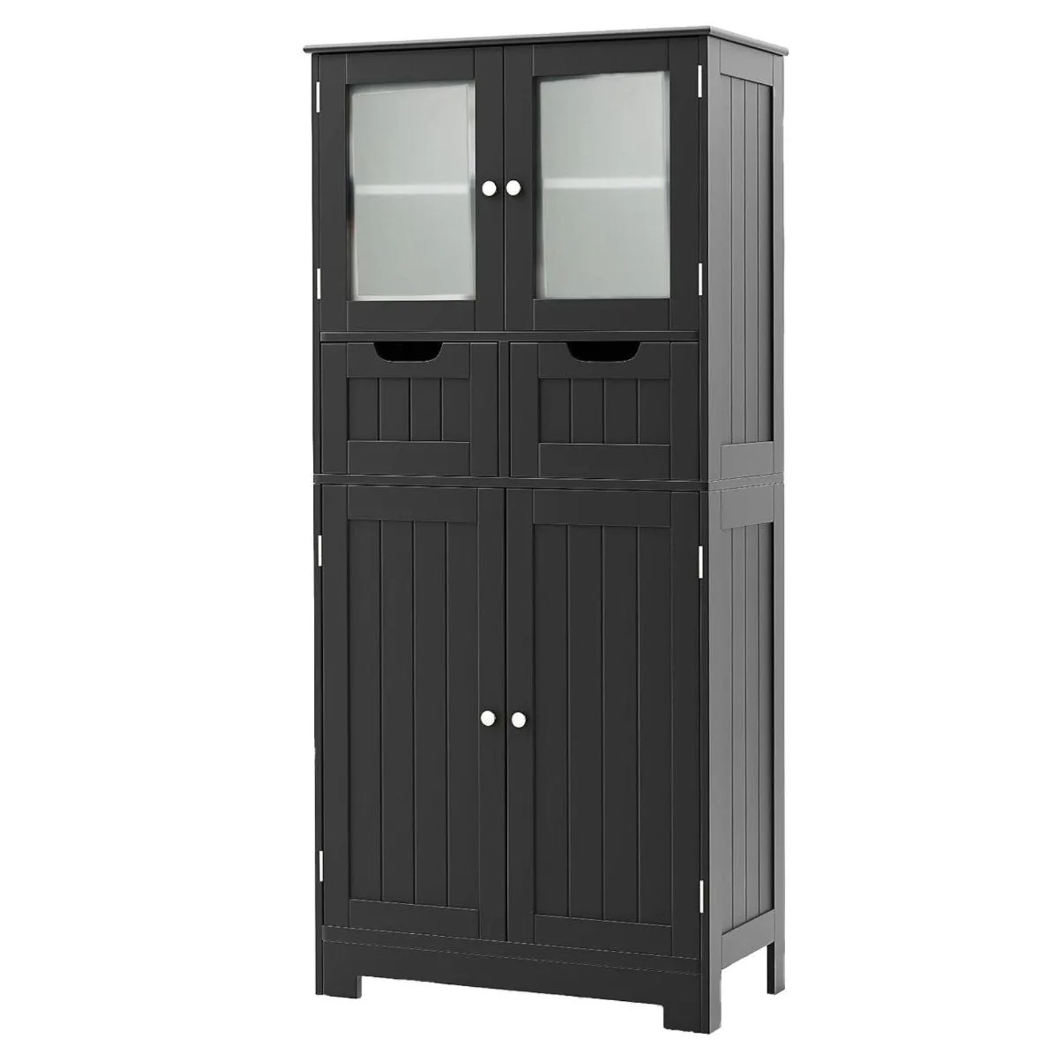 Costway Badezimmerschrank Badschrank mit 2 Schubladen 4 Türen Schwarz