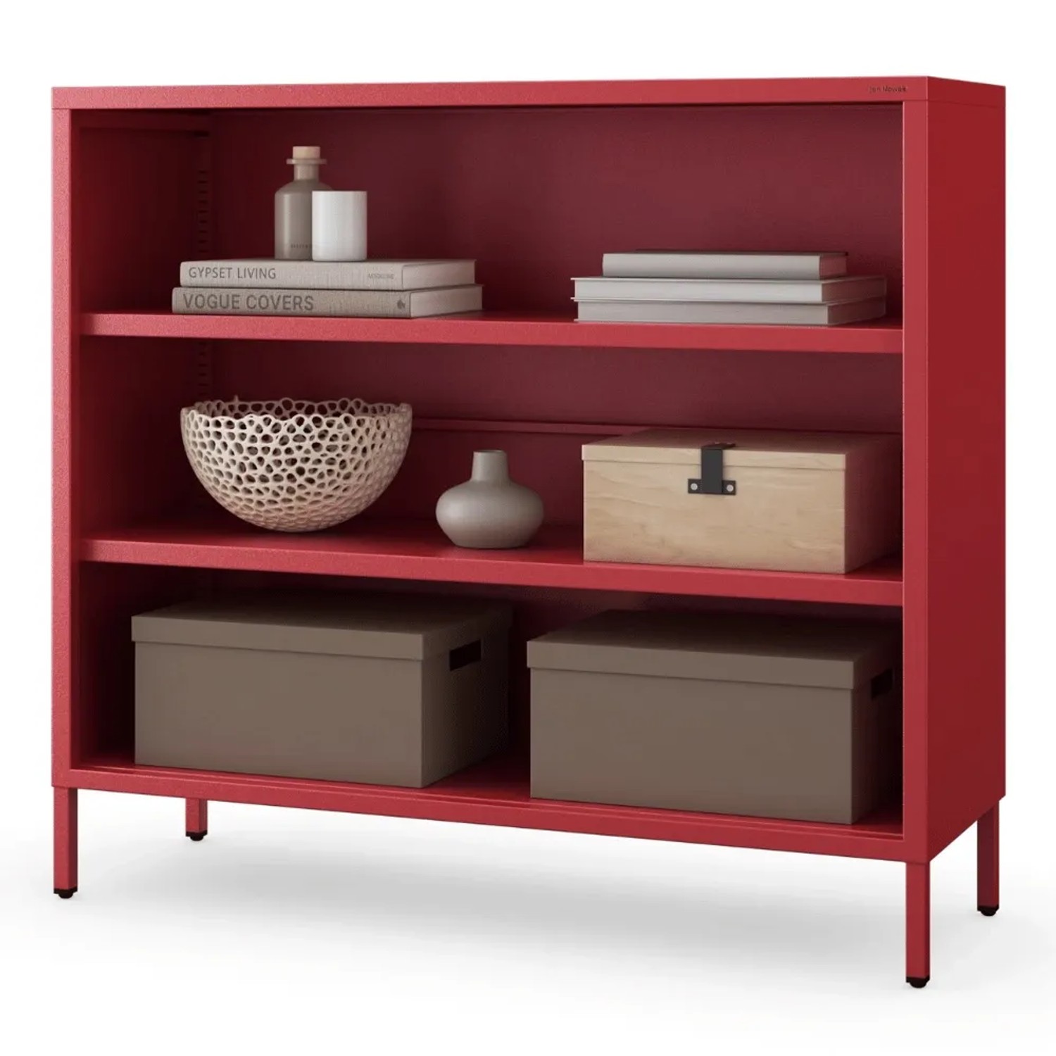 JAN NOWAK Kommode Metall Offen LUCA 4 Ebenen 90 x 100 x 35 cm Rot