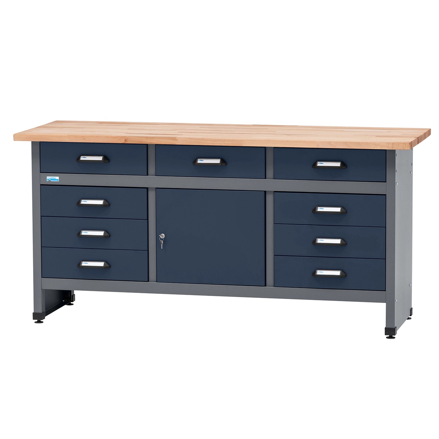 Küpper Werkbank Eintürig mit 9 Schubladen 84 x 170 x 60 cm Dunkelblau günstig online kaufen