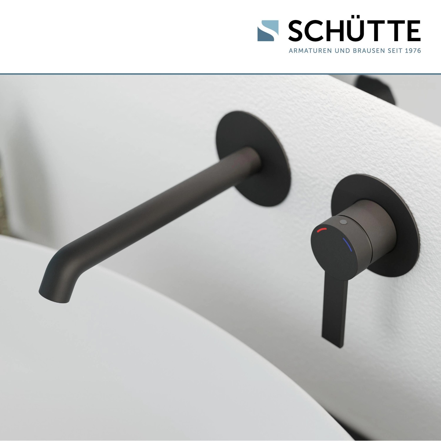 Schütte Waschtischarmatur Los Angeles, Unterputz, schwarz matt. Elegante Badarmatur für die Wandmontage.