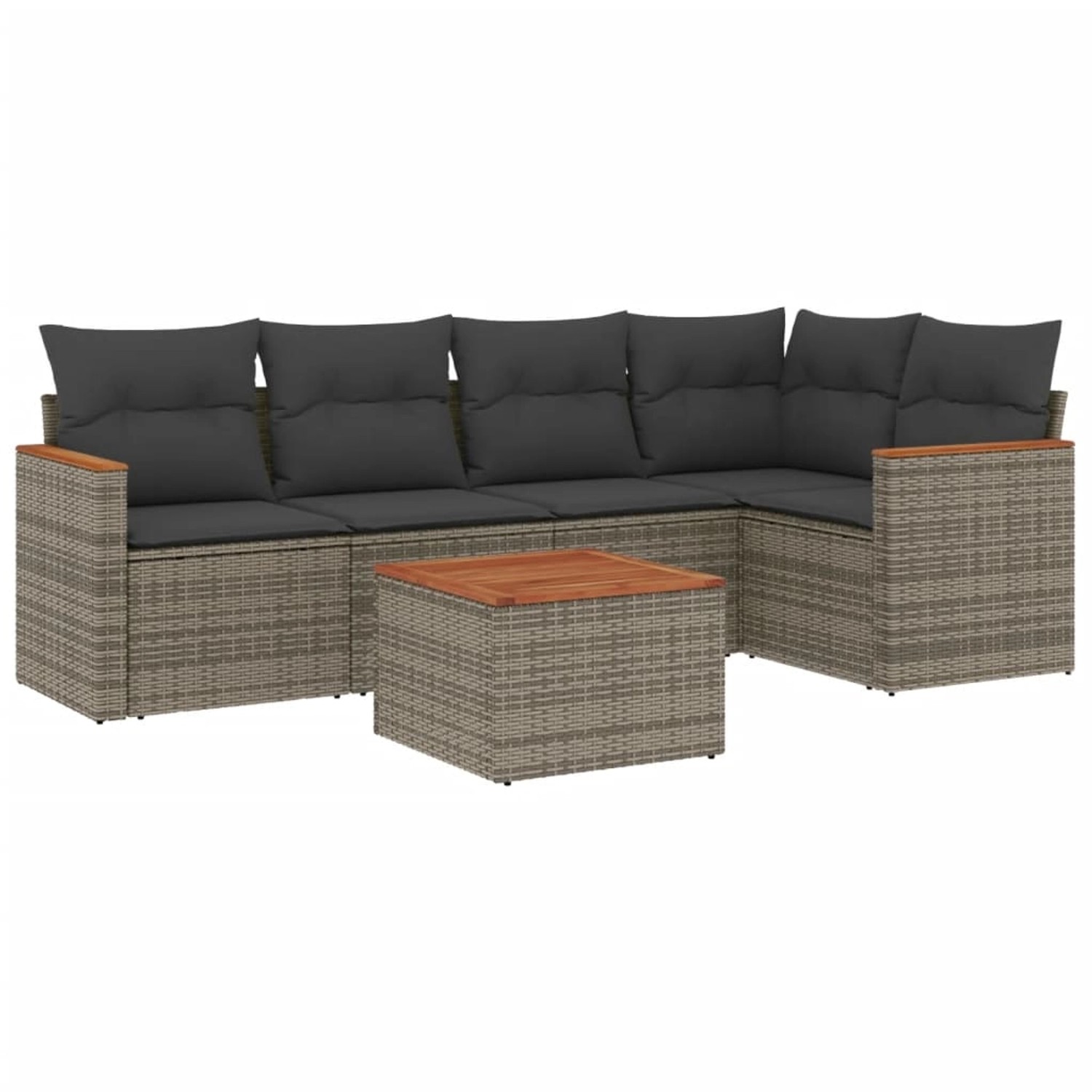 vidaXL 6-Tlg Garten-Sofagarnitur mit Kissen Grau Poly Rattan 3258357