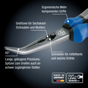 LUX Telefonzange Professional Englisch, 200 mm, mit gebogenen Backen und Mehrkomponentengriff.