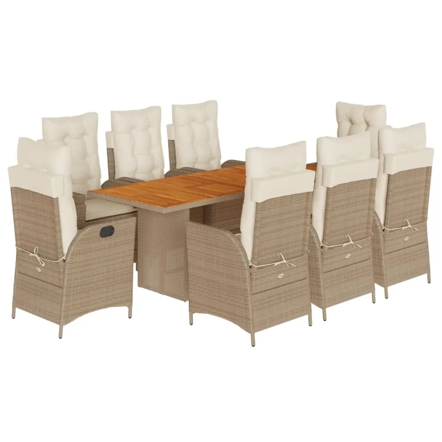 vidaXL 9-Tlg Garten-Essgruppe mit Kissen Beige Poly Rattan 3213146