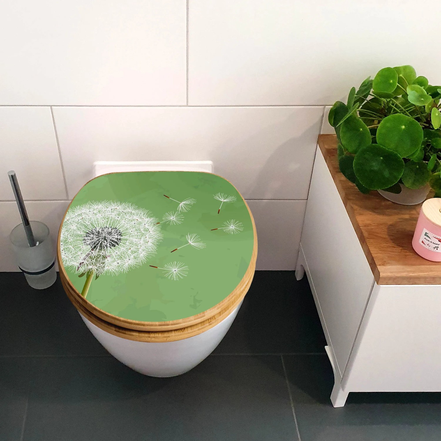Banjado WC-Sitz aus Bambus mit Pusteblumen-Motiv, Absenkautomatik.