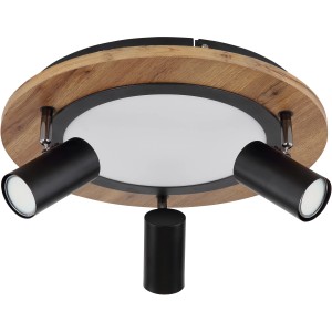 Schwarze, 4-flammige LED-Deckenleuchte Kassu mit Holzoptik, 400x180 mm.