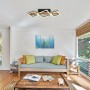 Moderne LED-Deckenleuchte Dustin in Holzfarben/Schwarz, 66x30 cm, quadratisches Design.