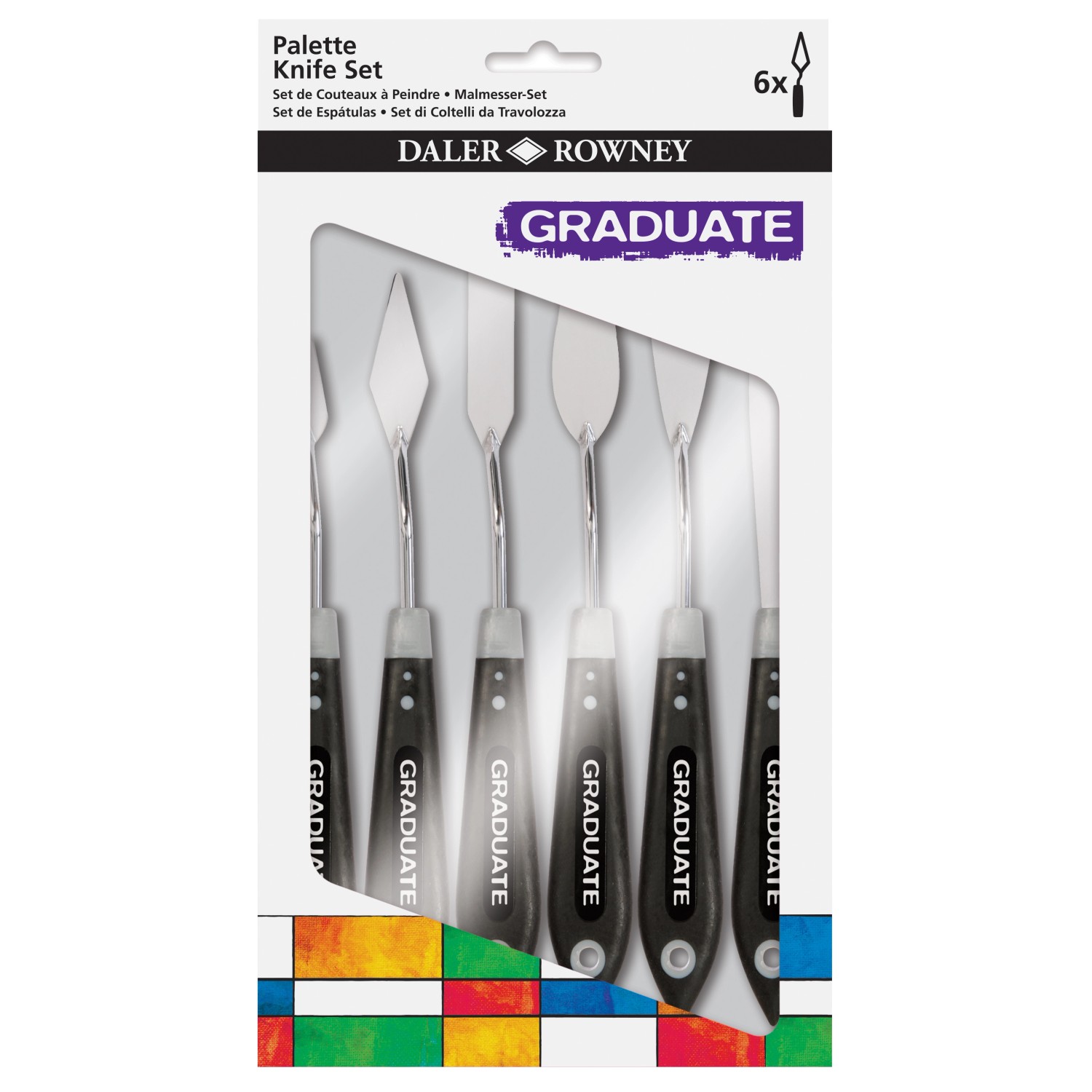 Daler-Rowney Palettenmesser-Set mit 6 Malspachteln in sortierten Formen für Maltechniken.