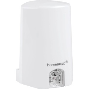 Kompakter, weißer Homematic IP Lichtsensor außen. Zylindrisches Design mit Logo für Smart Home Helligkeit.