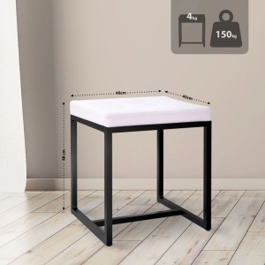 Weißer CLP Sitzhocker Barci aus Kunstleder mit schwarzem Metallgestell. Quadratisch, modern, 48 cm hoch.