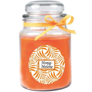 Duftkerze Honigmelone im Glas mit Schleife, Ø10cm. Kerze für entspannte Atmosphäre.