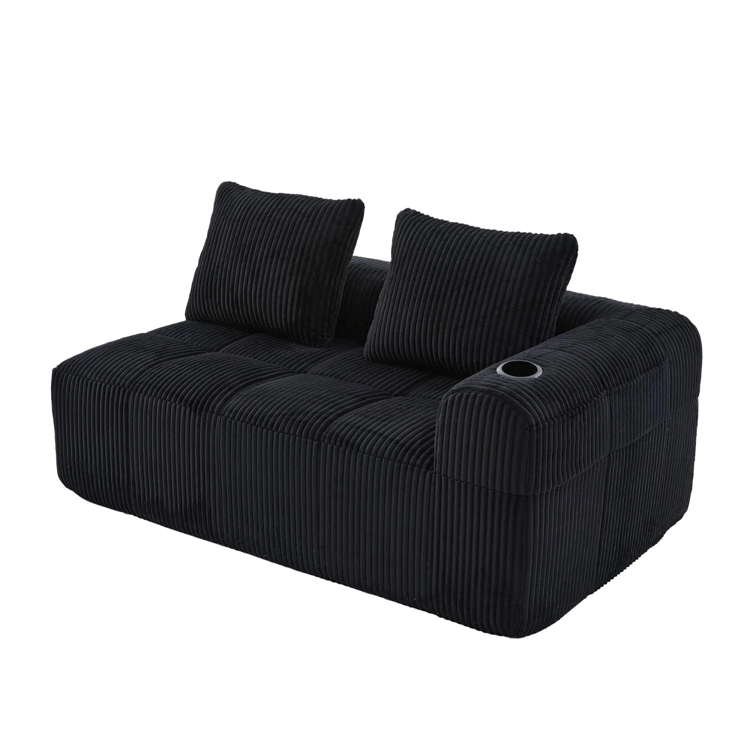 PXloue Sofa 2-Sitzer-Sofa Cord Liegesessel ohne Montage mit Getränkehalter und Seitentasche Schwarz