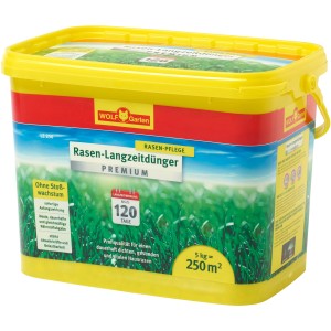 Wolf-Garten Premium Rasendünger, 5kg Eimer mit 120 Tage Langzeitwirkung.