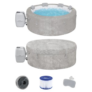 Bestway Lay-Z-Spa ECO Miami Beach AirJet, aufblasbarer grauer Whirlpool mit Zubehör und Abdeckung.