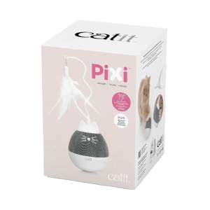 Catit Kreisel Pixi, interaktiver Leckerlispender für Katzen, silber-weiß, mit Nachtlicht.