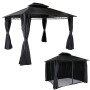 MCW Hardtop Pergola M81 Grau 3,6x3m mit Dach, Seitenwand und Moskitonetz.