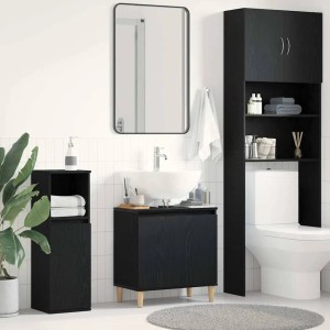 vidaXL Waschbeckenschrank in Schwarz Eichen-Optik, 58x33x60 cm, mit Tür und Stauraum.