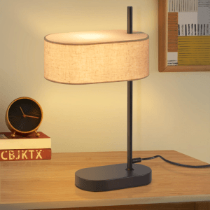 NETTLIFE Vintage Nachttischlampe schwarz, ovaler Leinen-Schirm, 44,5cm hoch. Tischlampe für Schlafzimmer.