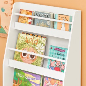 Weißes SoBuy Kinderregal KMB45-W mit drei Fächern und bunten Kinderbüchern.