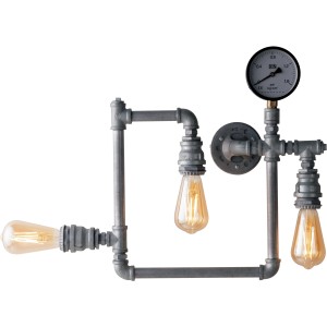 Luce Design Wandleuchte Amarcord, 3-flammig, Zink, im Industrie-Look mit Manometer.