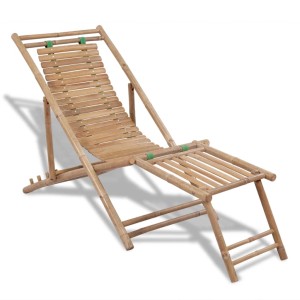 vidaXL Liegestuhl aus Bambus mit Fußteil, 4-fach verstellbar. Sonnenliege für Garten und Terrasse.
