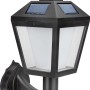Schwarze Solar-LED-Außenleuchte im Laternen-Design zur Wandmontage.