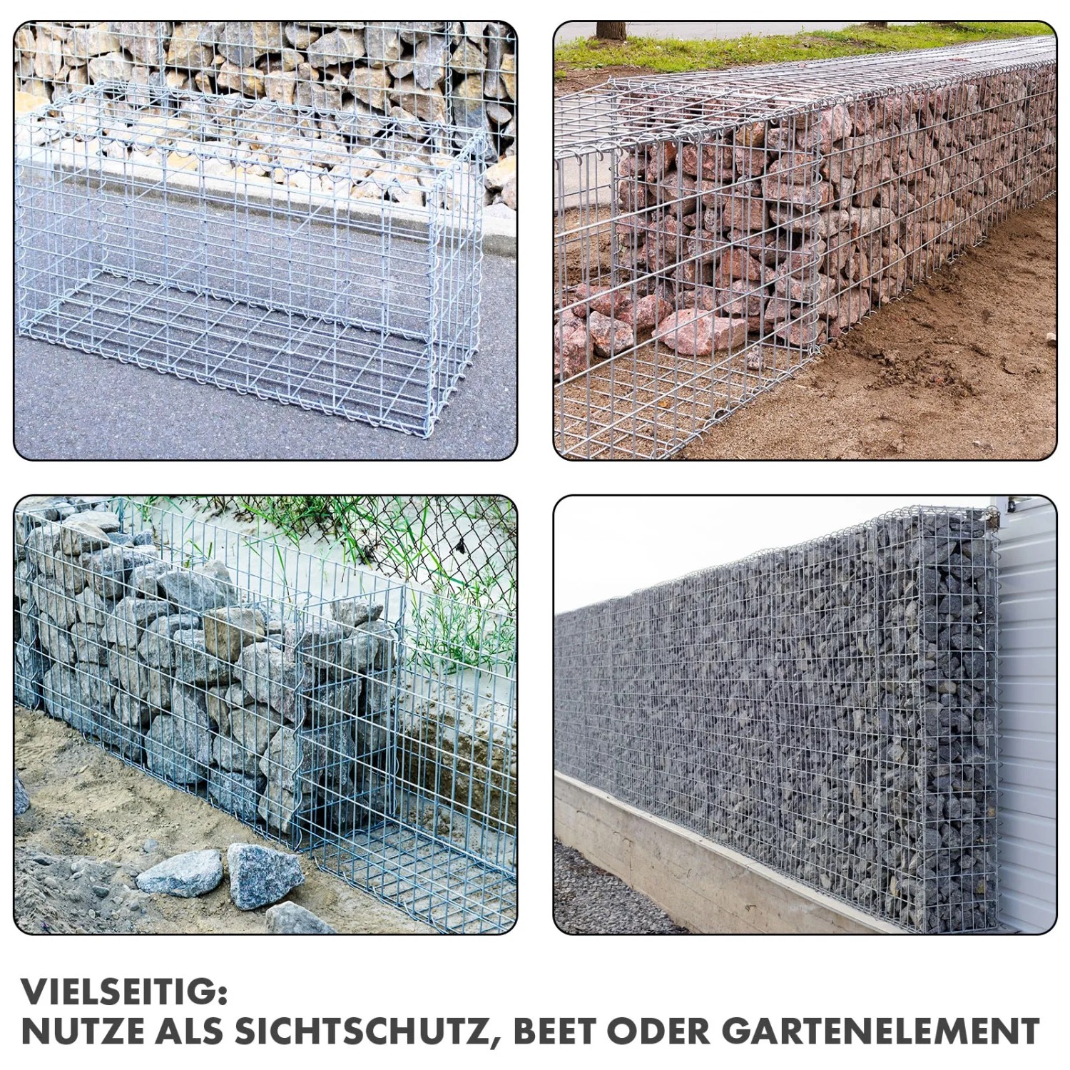 KARAT Gabionenkorb Lenox, verzinkter Steinkorb als Zaun oder Sichtschutz, verschiedene Füllungen.